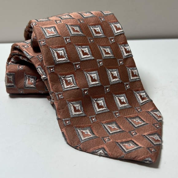 Ermenegildo Zegna Textured 100% Silk Elegant Brown Geometric Patterned Tie Italy - Picture 1 of 10